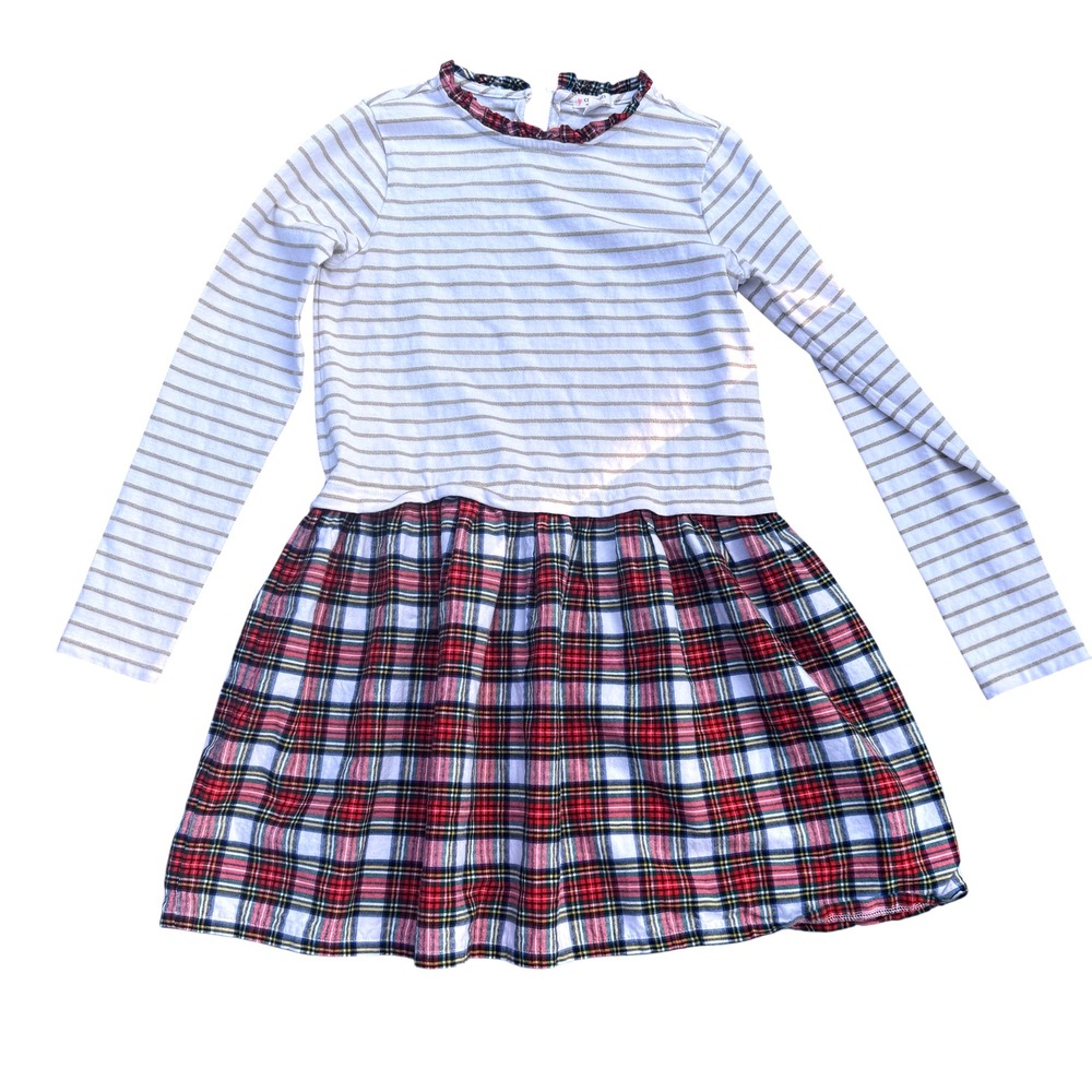 Crewcuts Girls Dress Size L (10-11) Long Sleeve Striped Top Plaid Skirt Holiday